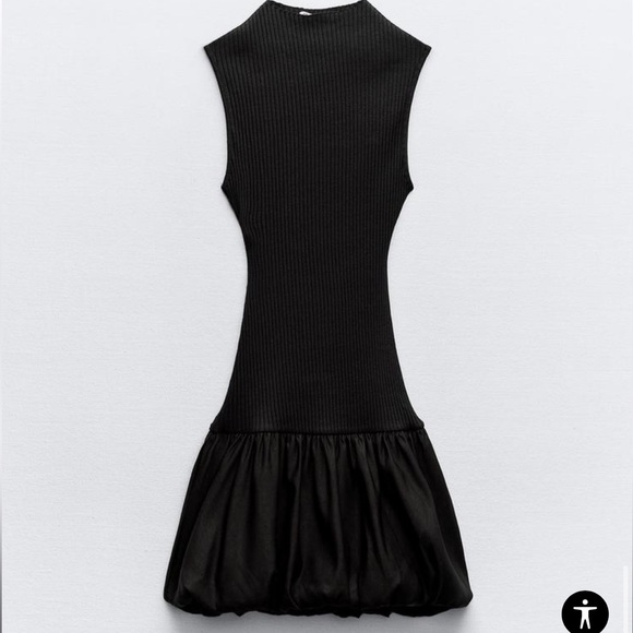Source Unknown Dresses & Skirts - Black ribbed peplum hem tennis mini dress high neck open back
